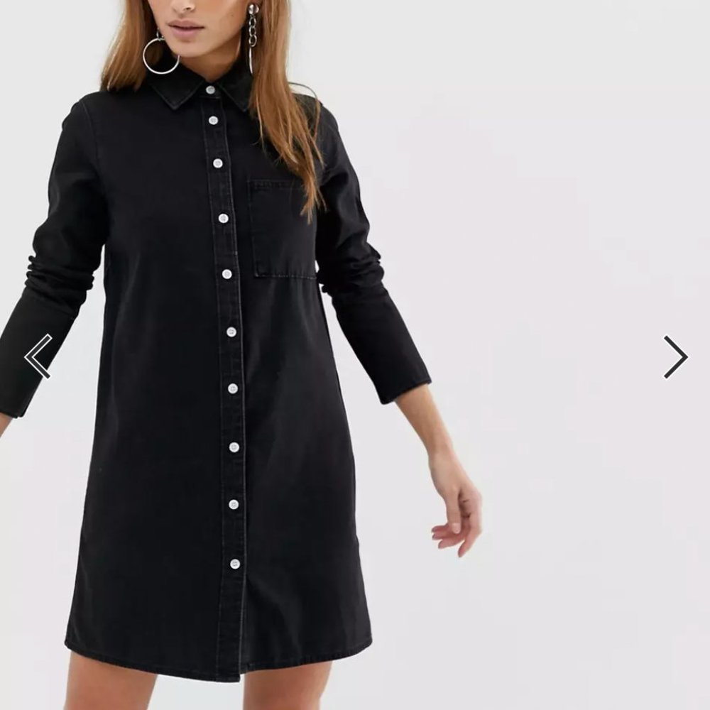 ASOS DESIGN Petite denim shirt dress in black